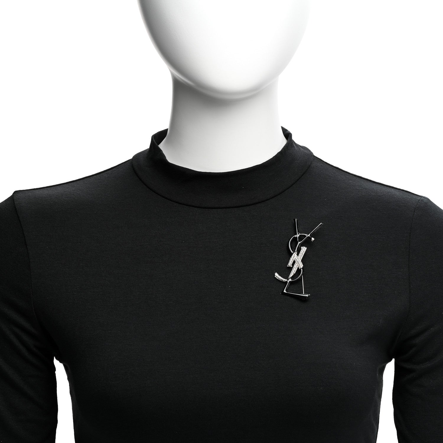 Saint Laurent Monogram Crystal Brooch Black Silver 2 of 5