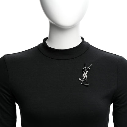 Saint Laurent Monogram Crystal Brooch Black Silver 2 of 5