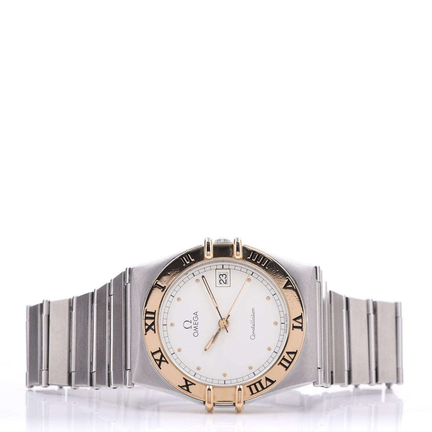 Stainless Steel 18K Yellow Gold 33mm Constellation Quartz Watch White 396.1075
