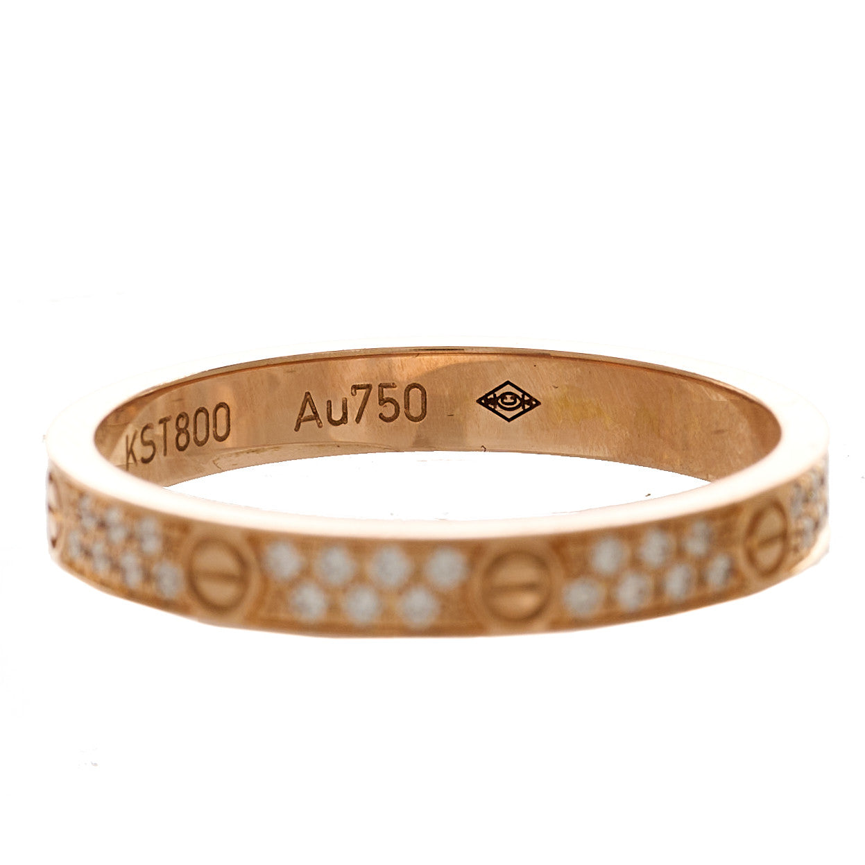 18K Pink Gold Diamond 2.6mm LOVE Wedding Paved Band Ring 50 5.25