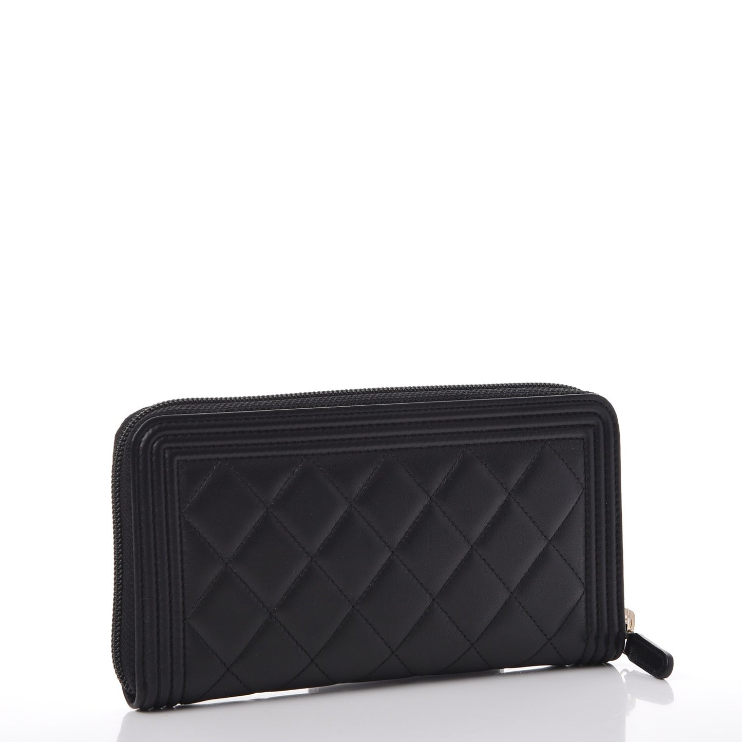 Lambskin Quilted Boy Zip Around Wallet Black