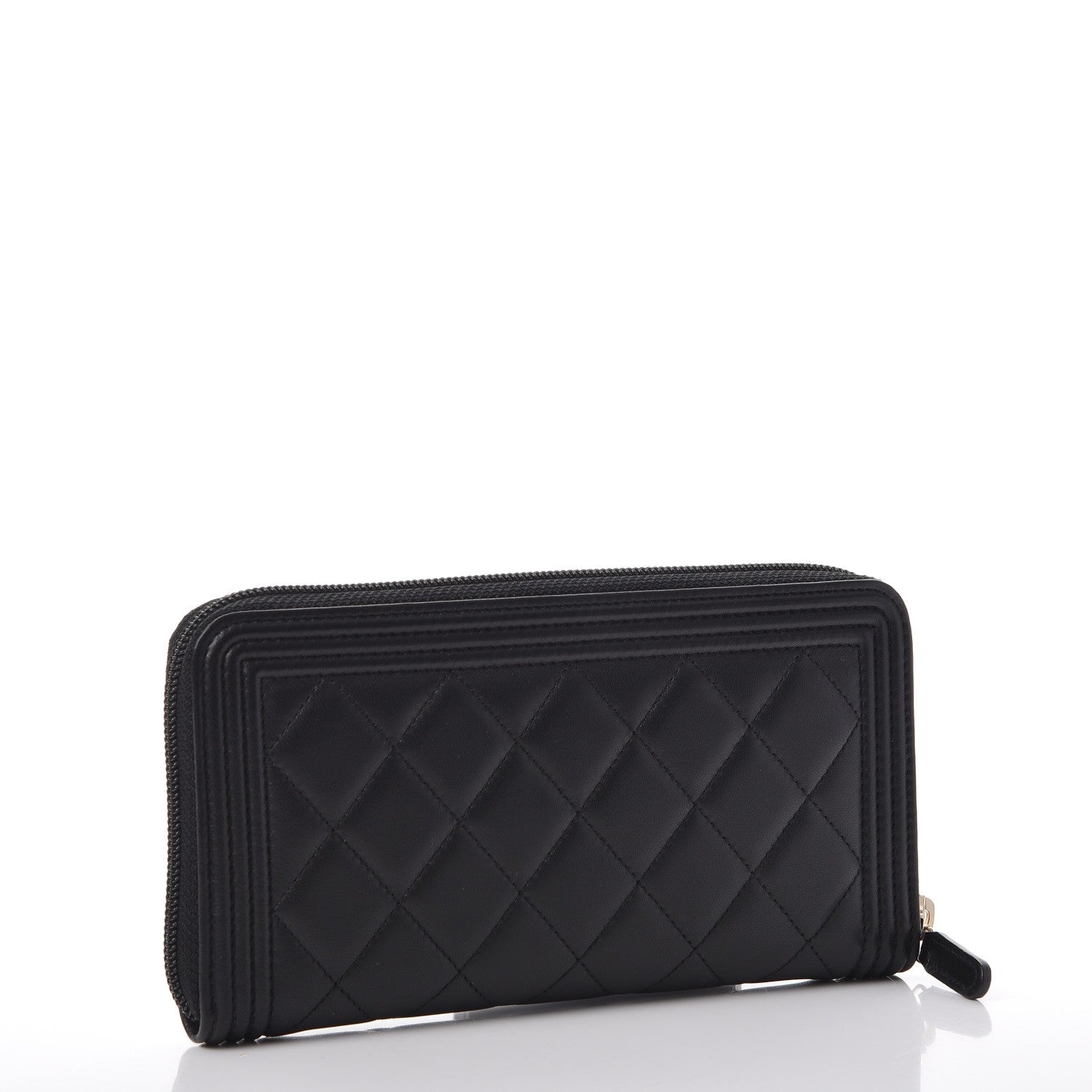 Chanel Lambskin Quilted Boy Zip Around Wallet Black 3 of 8