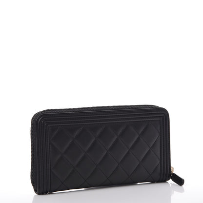Chanel Lambskin Quilted Boy Zip Around Wallet Black 3 of 8