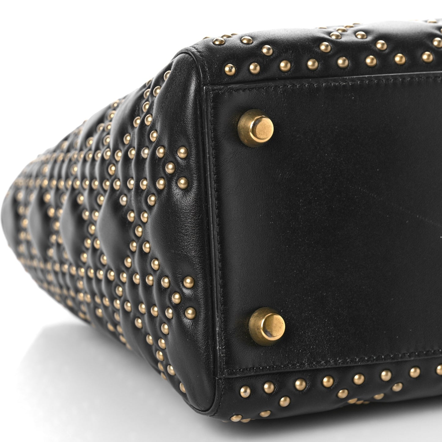 Calfskin Cannage Studded Medium Supple Lady Dior Black