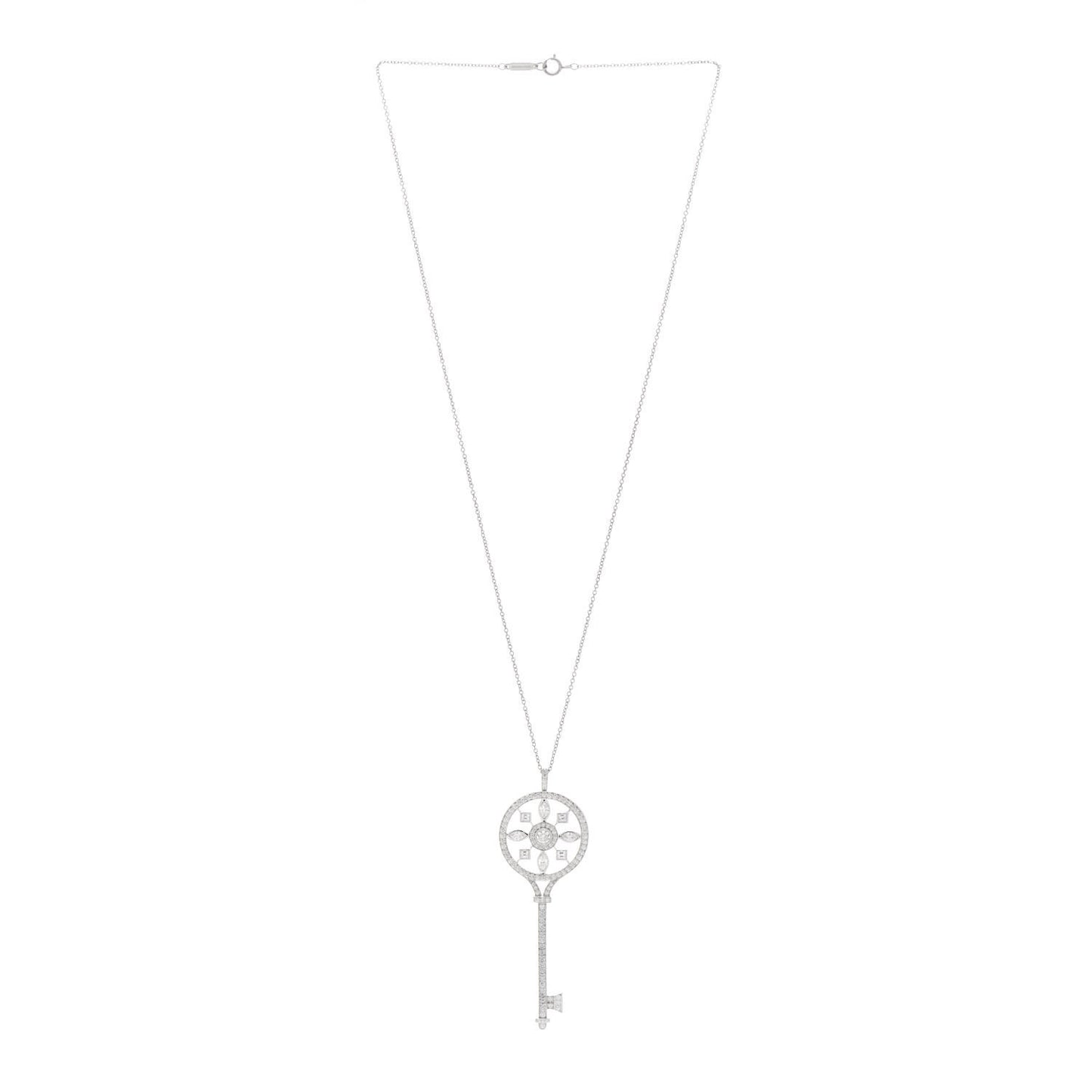 Platinum Diamond Kaleidoscope Key Pendant Necklace