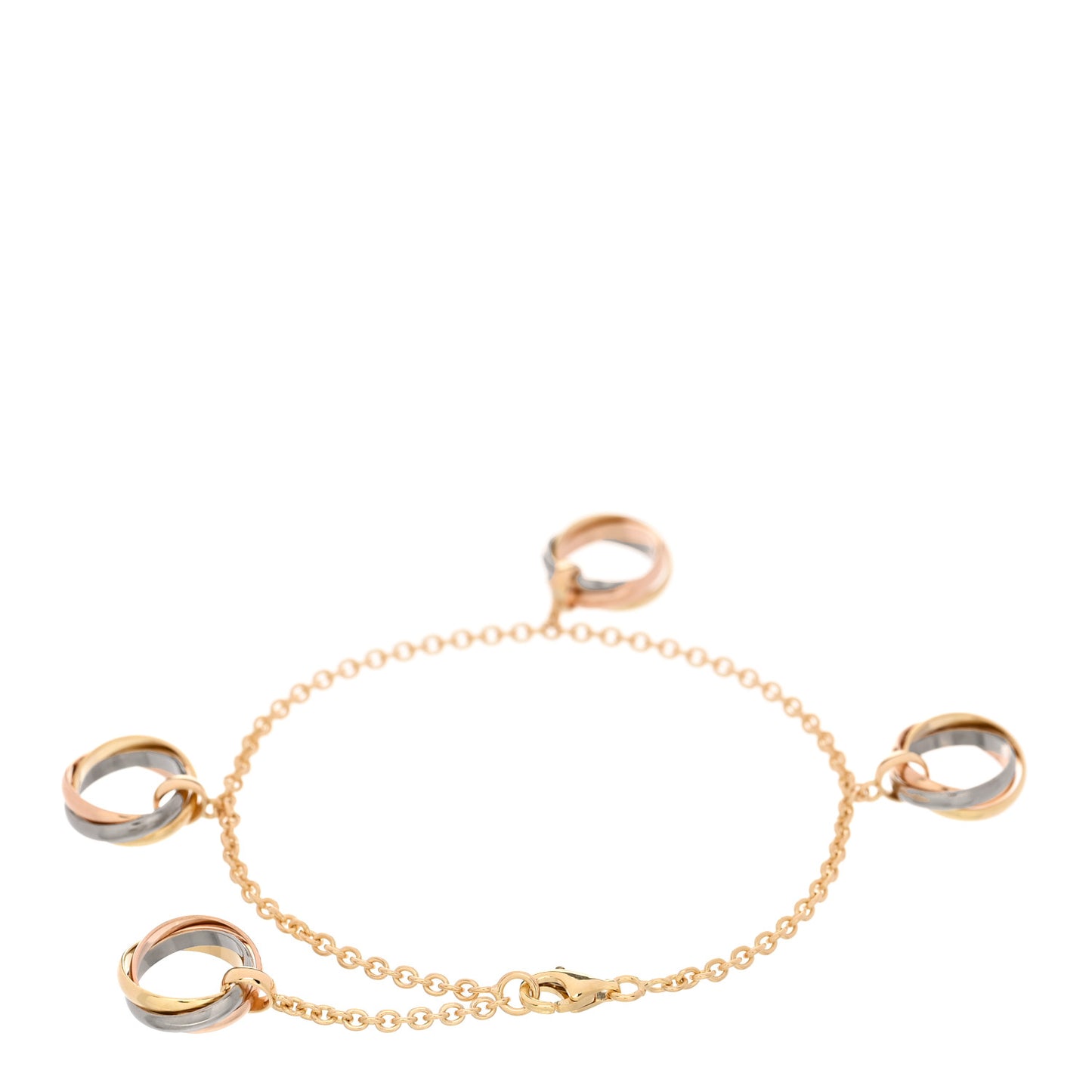 18K Pink Yellow White Gold Trinity Charm Bracelet