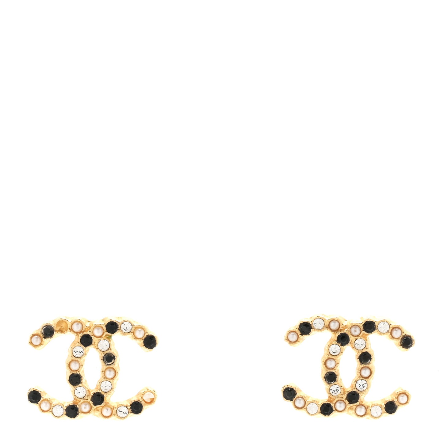 Resin Pearl Crystal CC Earrings Gold Black