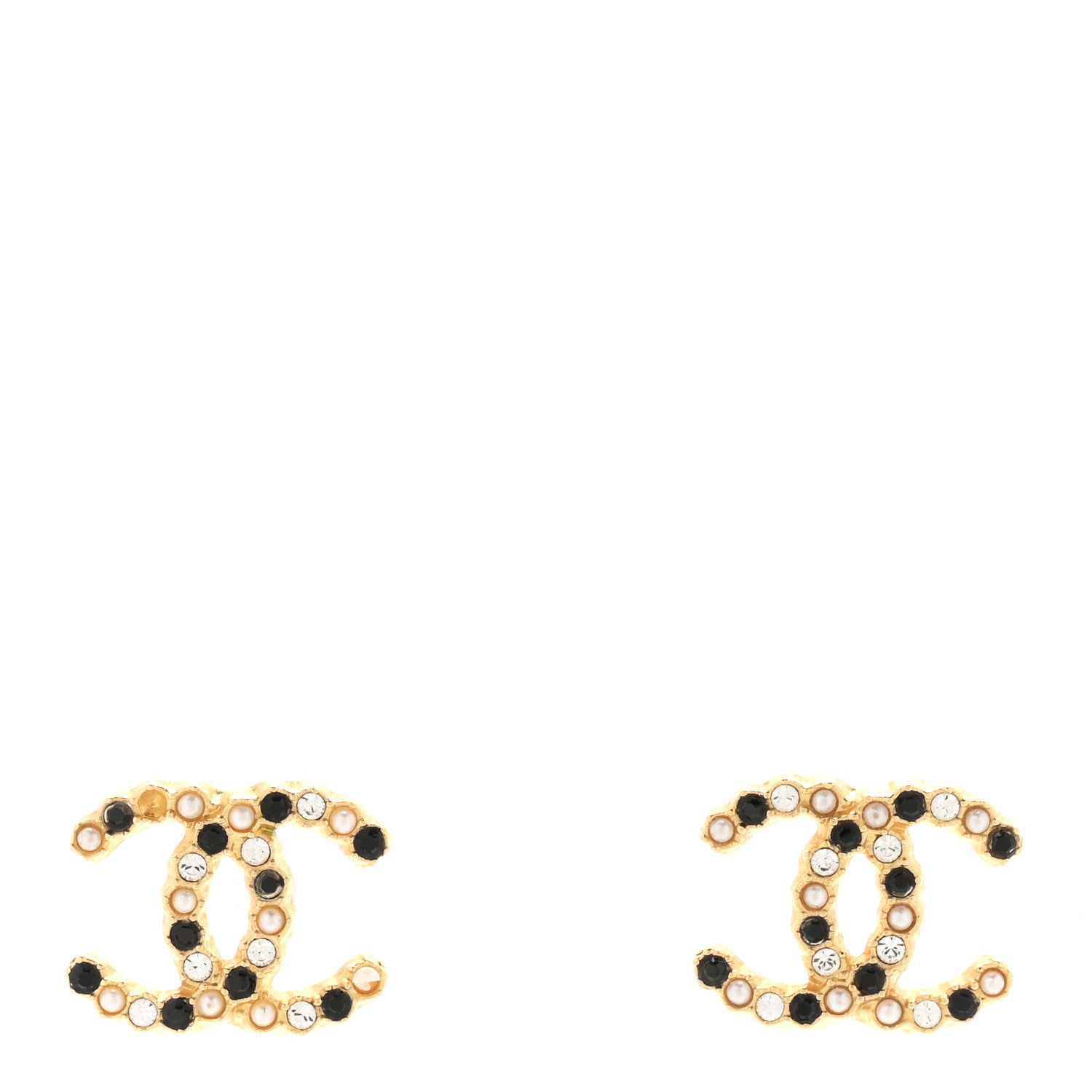 Chanel Resin Pearl Crystal CC Earrings Gold Black 1 of 4