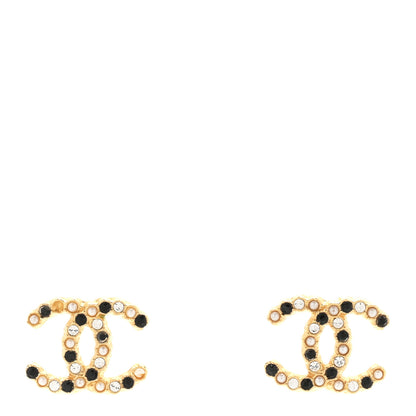 Chanel Resin Pearl Crystal CC Earrings Gold Black 1 of 4