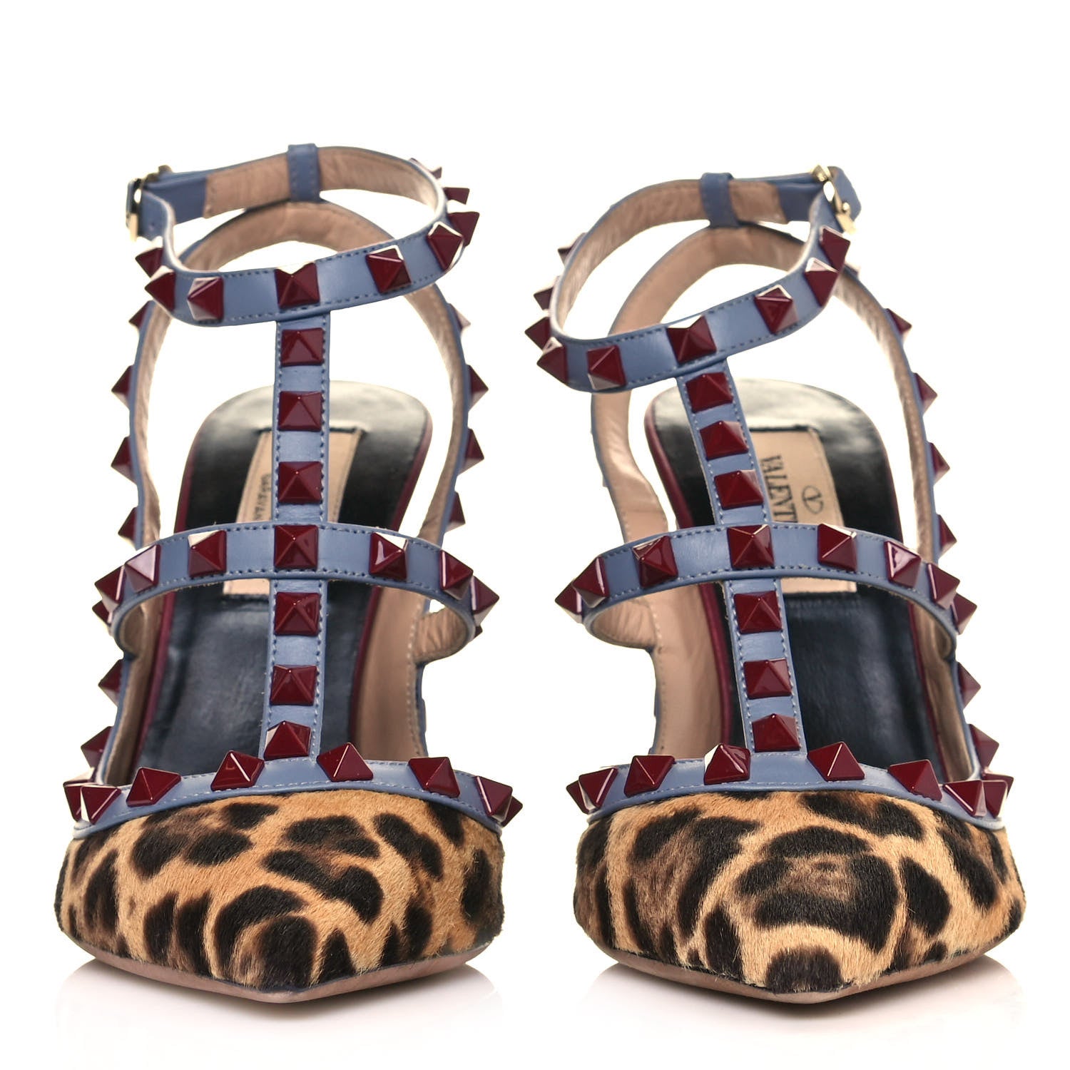 Valentino Garavani Pony Hair Leopard Print Rockstud Ankle Strap Pumps 36 Champagne Testa di Moro 2 of 10