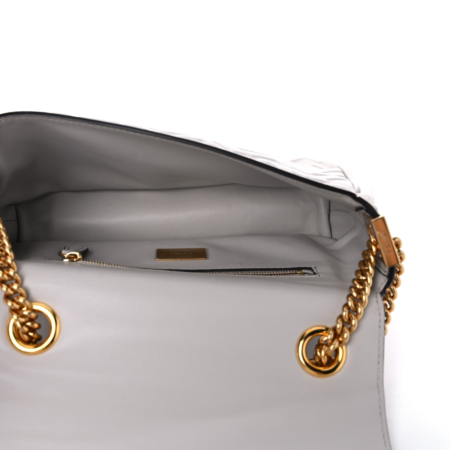 Fendi Nappa Small FF Embossed Midi Chain Baguette Ghiaia 7 of 10