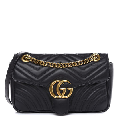 Gucci Calfskin Matelasse Small GG Marmont Shoulder Bag Black 1 of 14