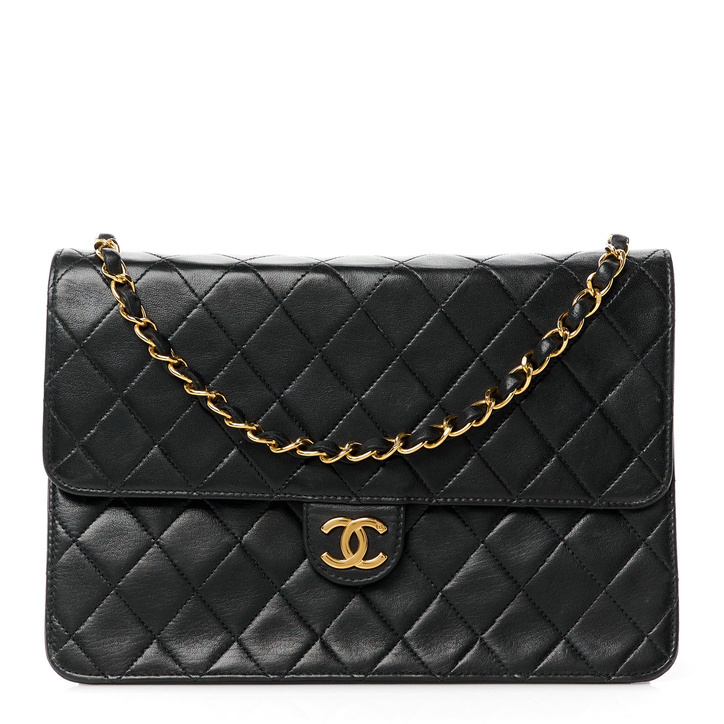 Lambskin Quilted Medium Single Flap Black