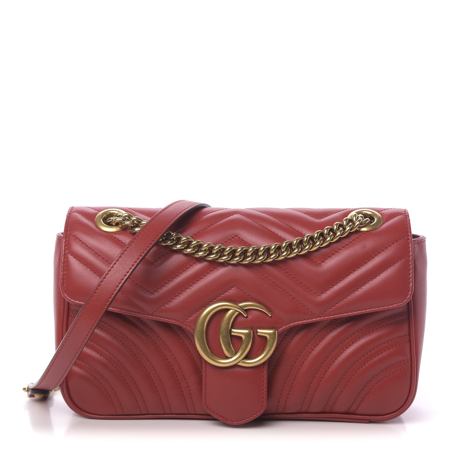 Gucci Calfskin Matelasse Small GG Marmont Shoulder Bag Hibiscus Red 1 of 10