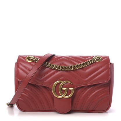 Gucci Calfskin Matelasse Small GG Marmont Shoulder Bag Hibiscus Red 1 of 10