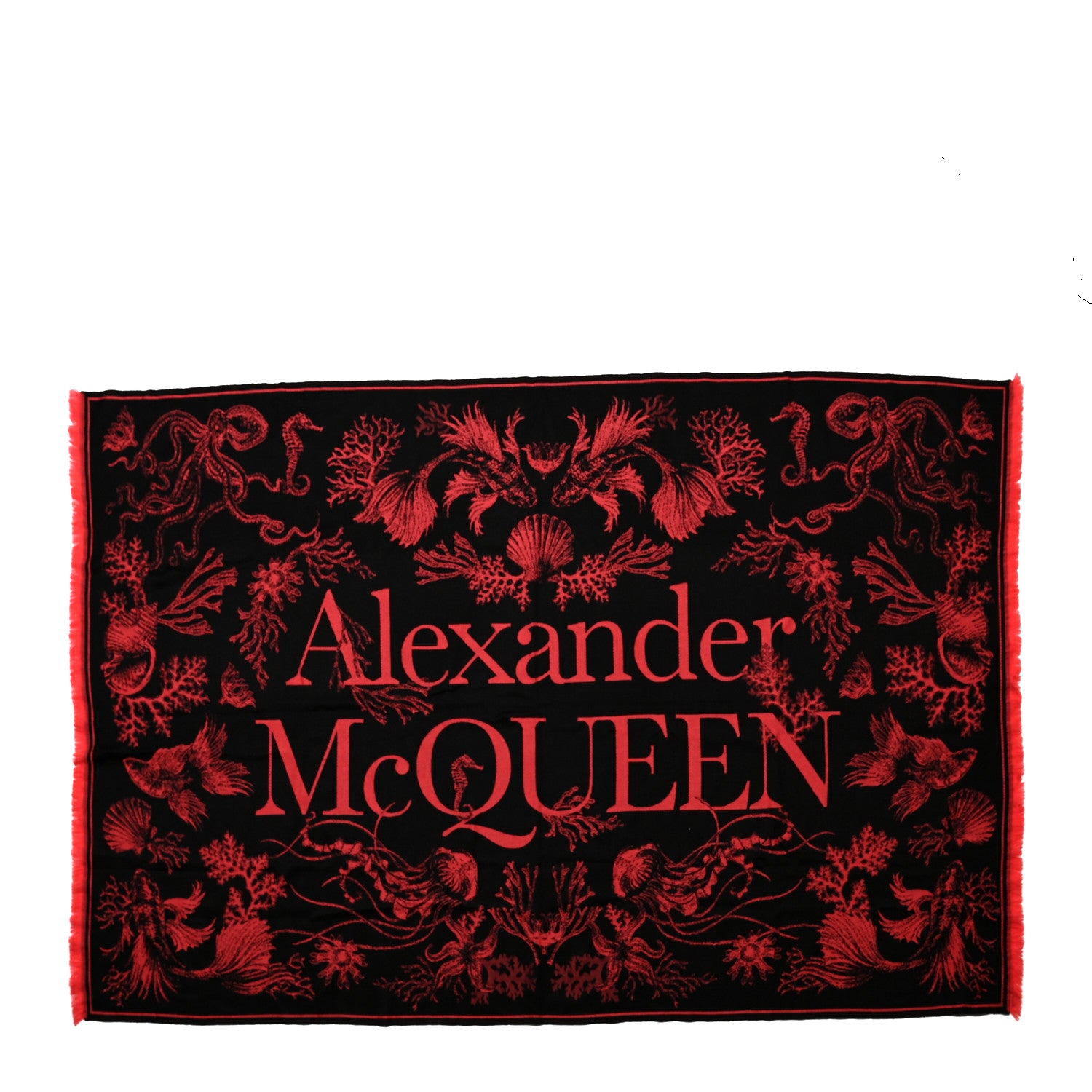 Alexander McQueen Wool Logo Scarf Black Coral 1 of 5