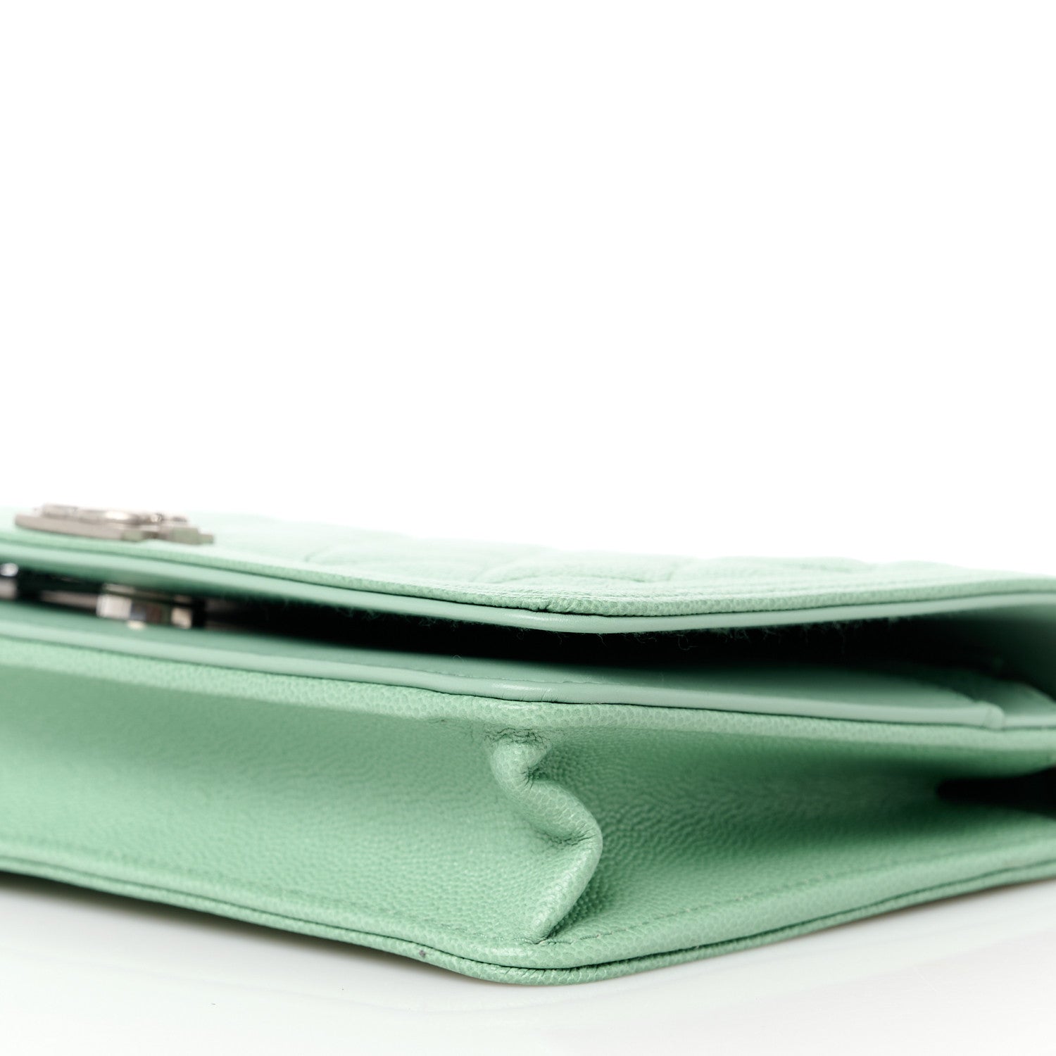 Chanel Caviar Quilted Boy Wallet On Chain WOC Light Green 11 of 12