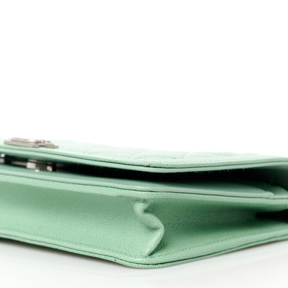 Chanel Caviar Quilted Boy Wallet On Chain WOC Light Green 11 of 12