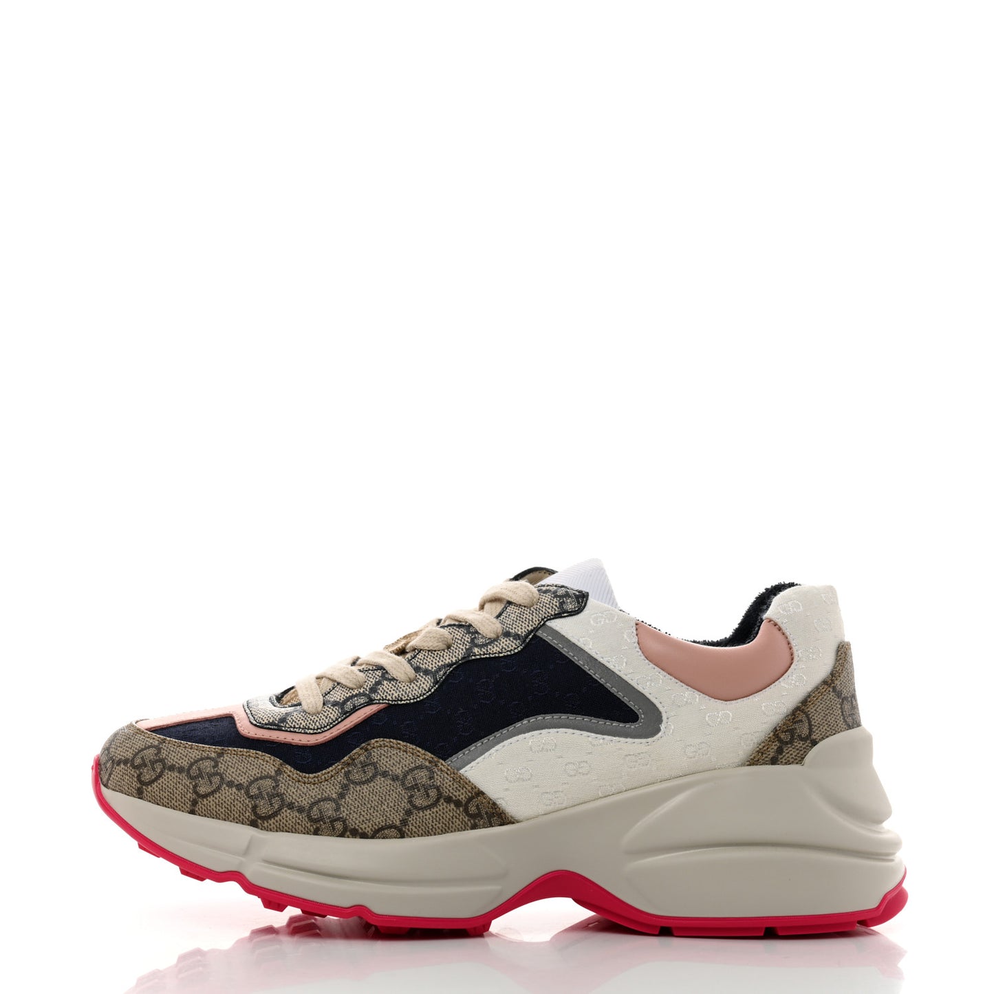 GG Supreme Monogram Mix Monogram Womens Rhyton Sneakers 38 London Blue Beige Pale Pink