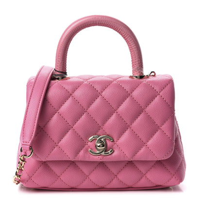 Chanel Caviar Quilted Lizard Embossed Extra Mini Coco Handle Flap Pink 1 of 10