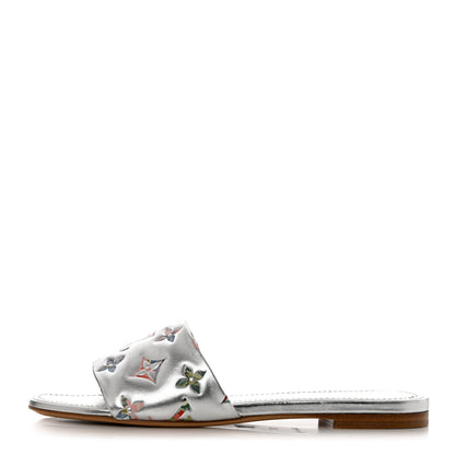 Louis Vuitton Metallic Lambskin Embossed Monogram Floral Revival Flat Mules 37 Silver 1 of 13
