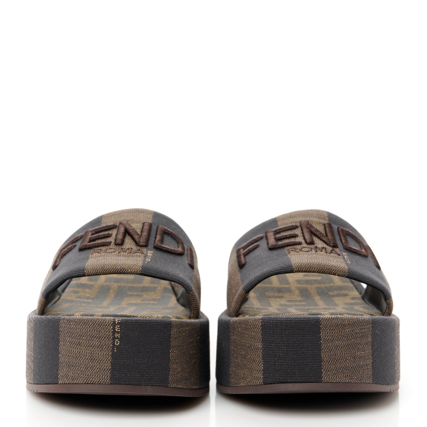 Fendi Jacquard Womens FF Sunshine Flatform Slide Sandals 38 Tabacco Black 2 of 9