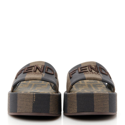 Fendi Jacquard Womens FF Sunshine Flatform Slide Sandals 38 Tabacco Black 2 of 9