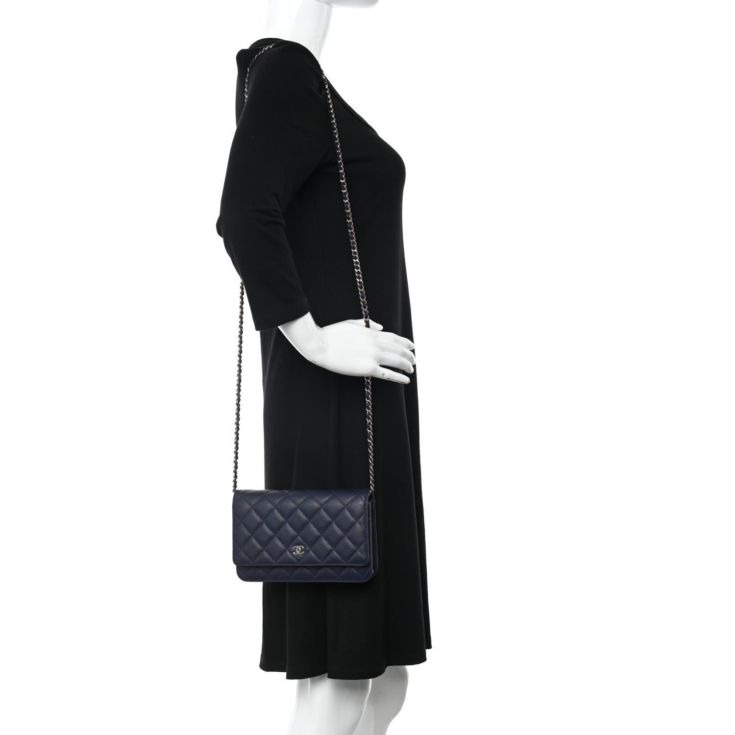 Chanel Caviar Quilted Wallet On Chain WOC Navy Blue 2 of 11