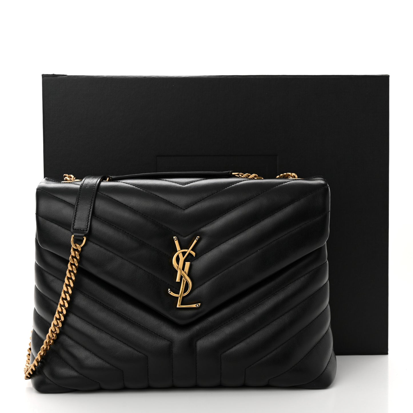 Calfskin Y Quilted Monogram Medium Loulou Chain Satchel Black
