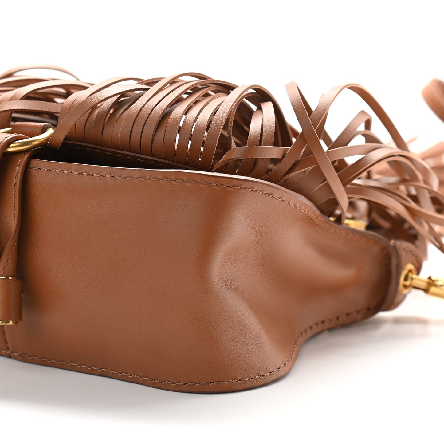 Shiny Small Grain Calfskin Mini Marcie Multi Fringe Satchel Tan