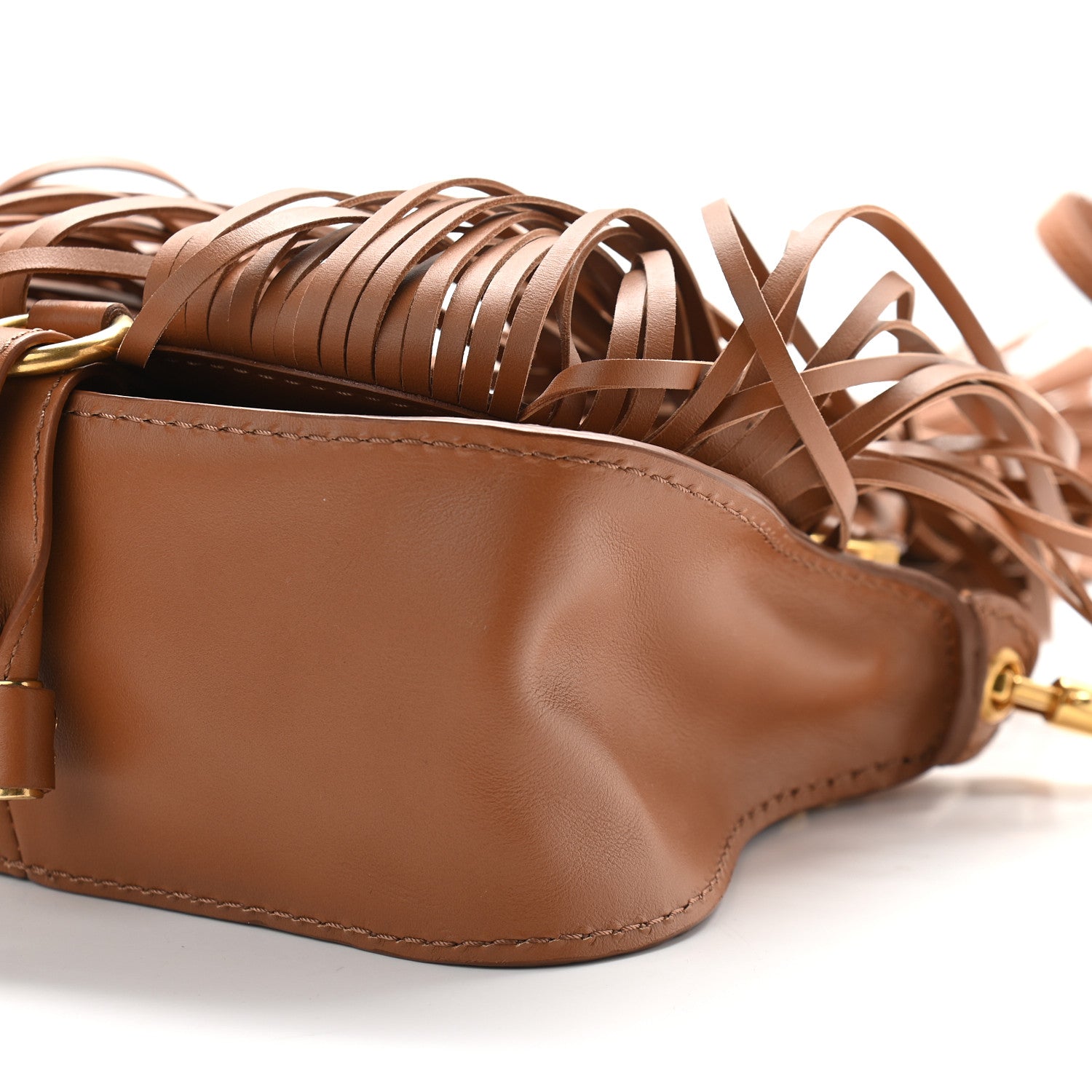 Chloe Shiny Small Grain Calfskin Mini Marcie Multi Fringe Satchel Tan 10 of 11
