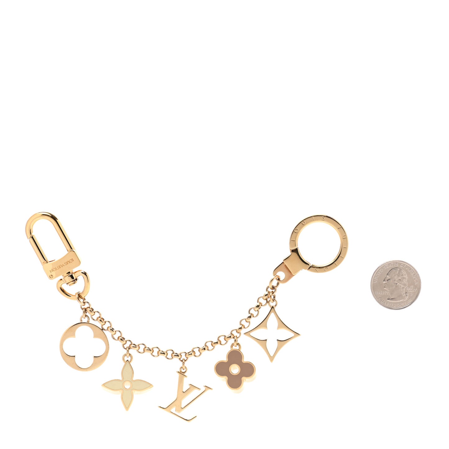 Brass Enamel Fleur De Monogram Bag Charm Chain Gold