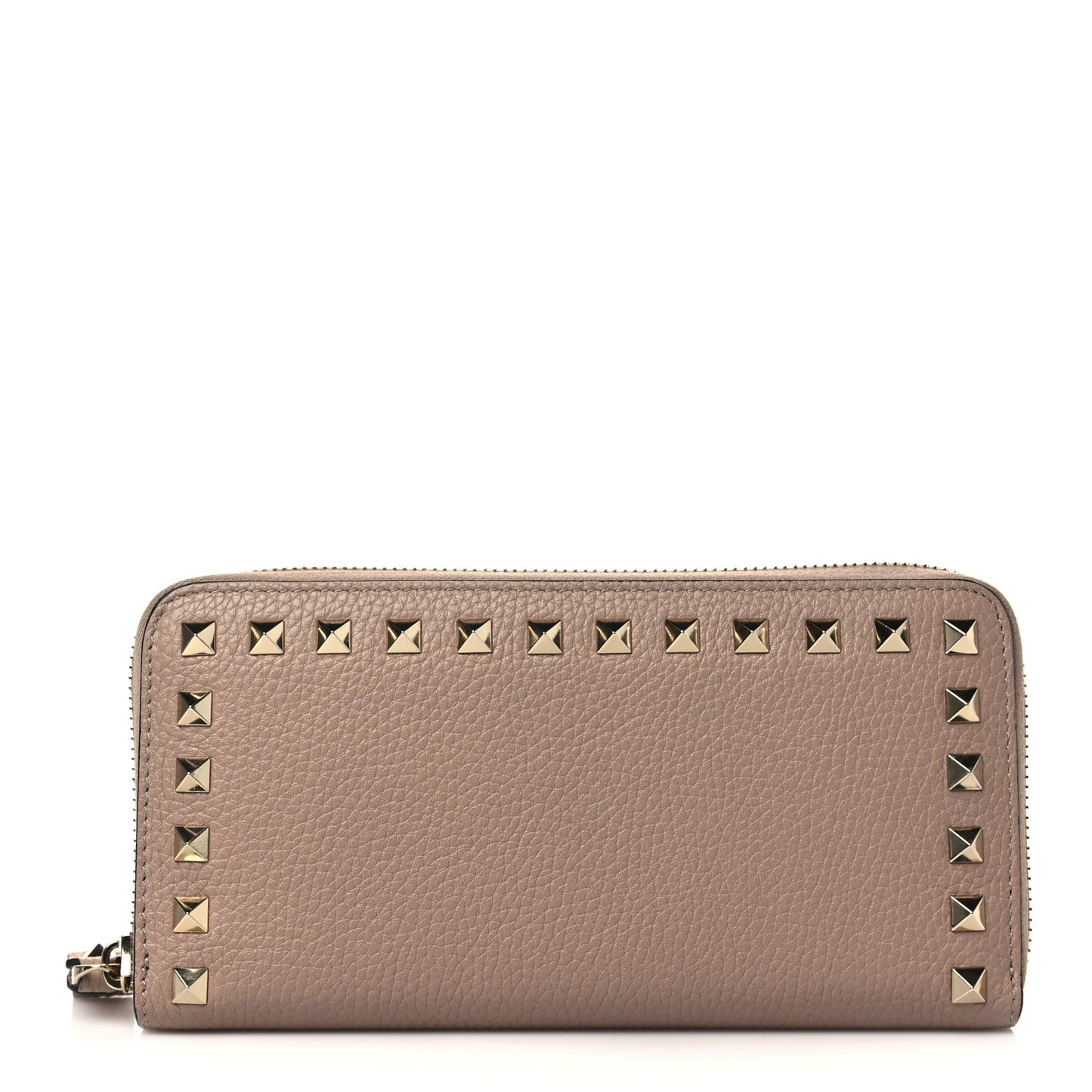 Pebbled Calfskin Rockstud Zip Around Wallet Poudre
