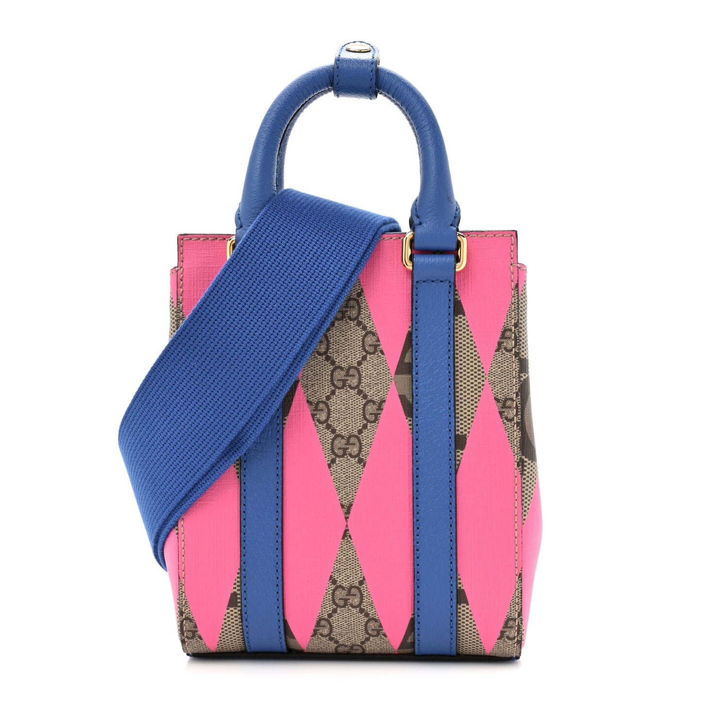 GG Supreme Monogram Textured Dollar Calfskin Rhombus Mini Tote Bag Beige Ebony Pink Blue