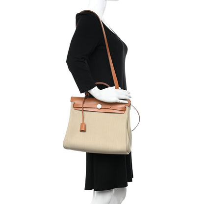 Hermes Military Toile Vache Hunter Herbag Zip Retourne 31 PM Beton Naturel 2 of 12