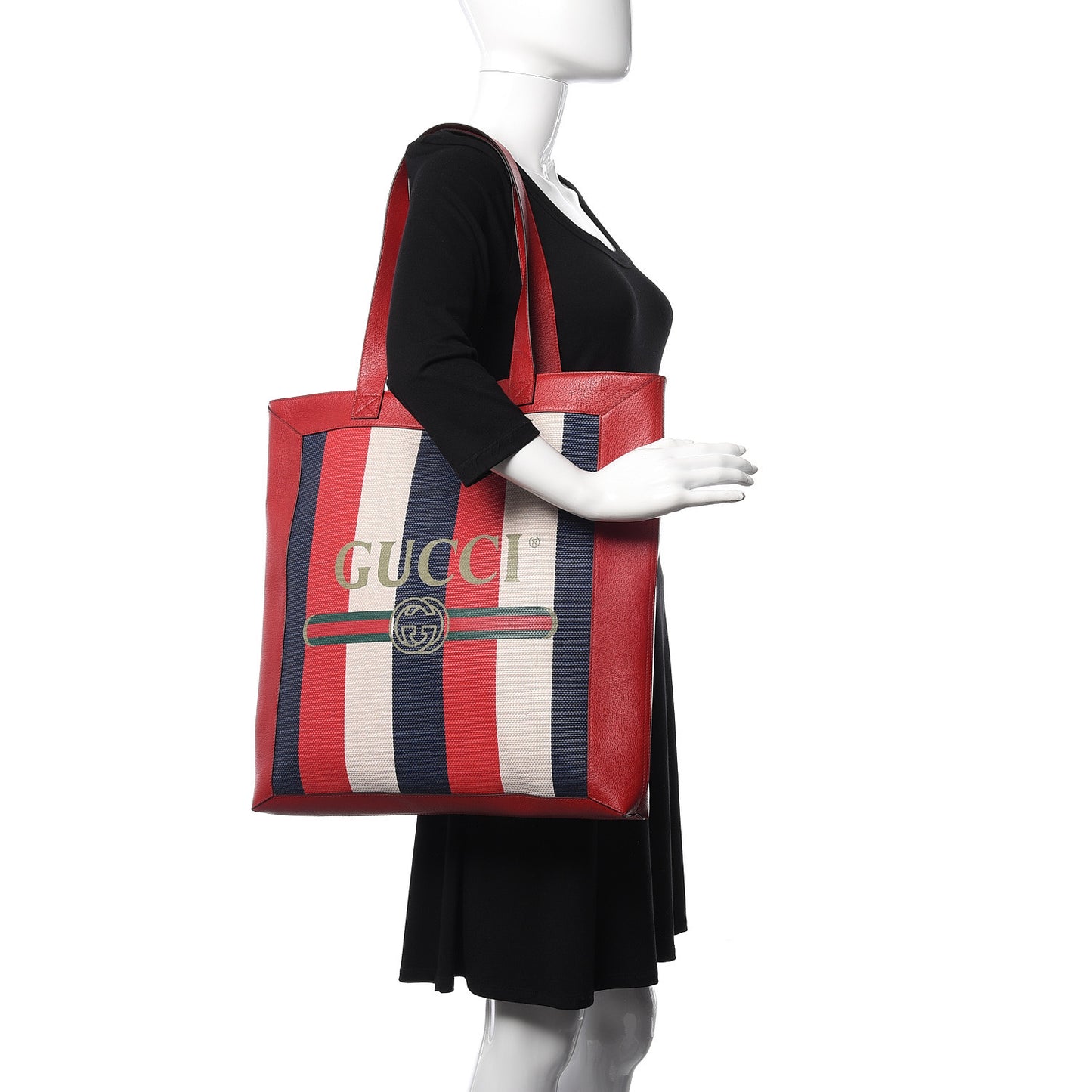 Canvas Calfskin Sylvie Stripe Logo Mens Tote Red White Blue