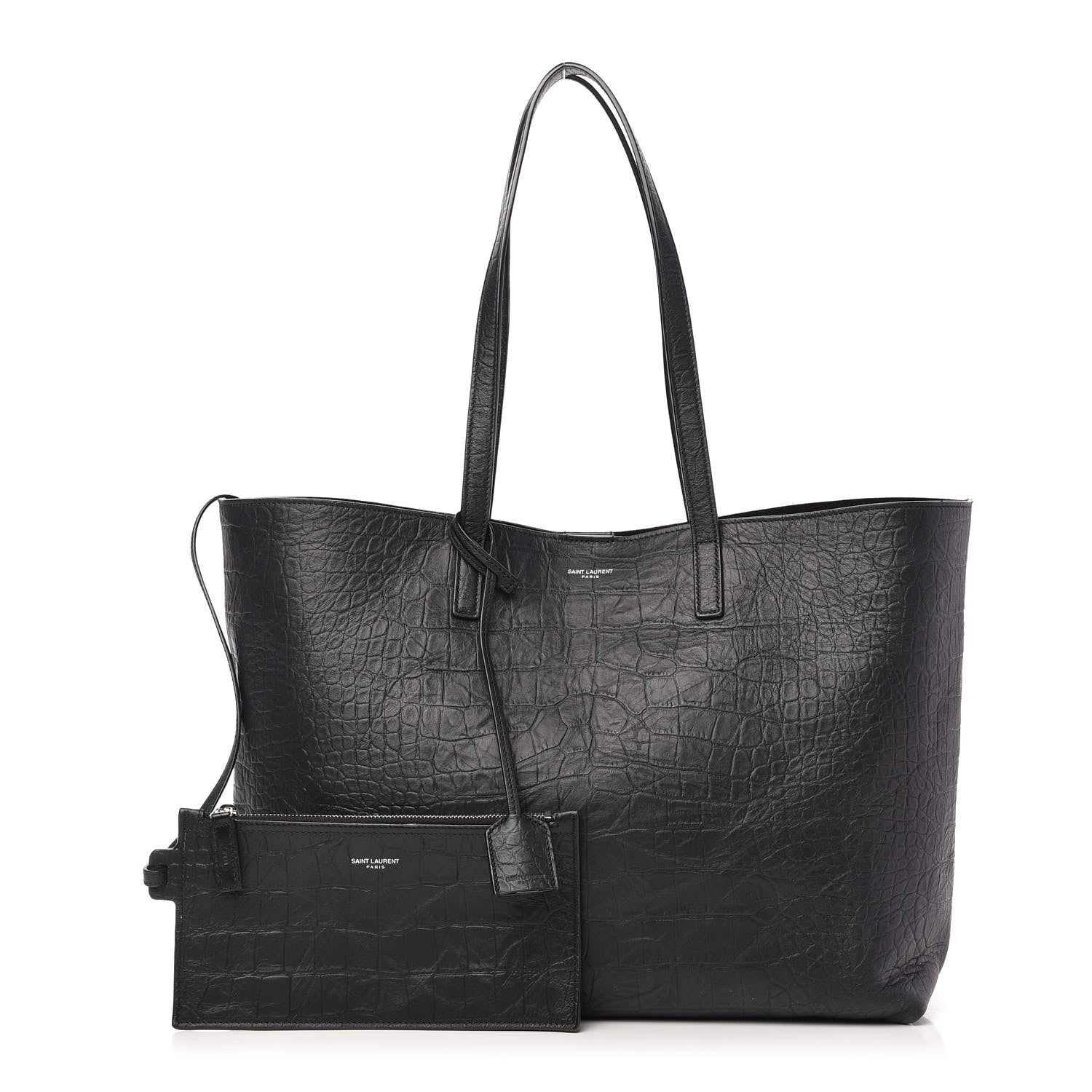 Saint Laurent Calfskin Crocodile Embossed Large Shopper Tote Black 1 of 12