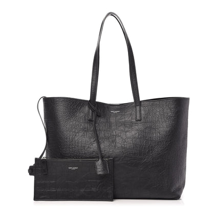 Saint Laurent Calfskin Crocodile Embossed Large Shopper Tote Black 1 of 12
