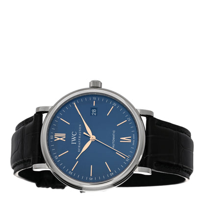 IWC Stainless Steel Alligator 40mm Portofino Automatic Watch Blue IW356523 2 of 5