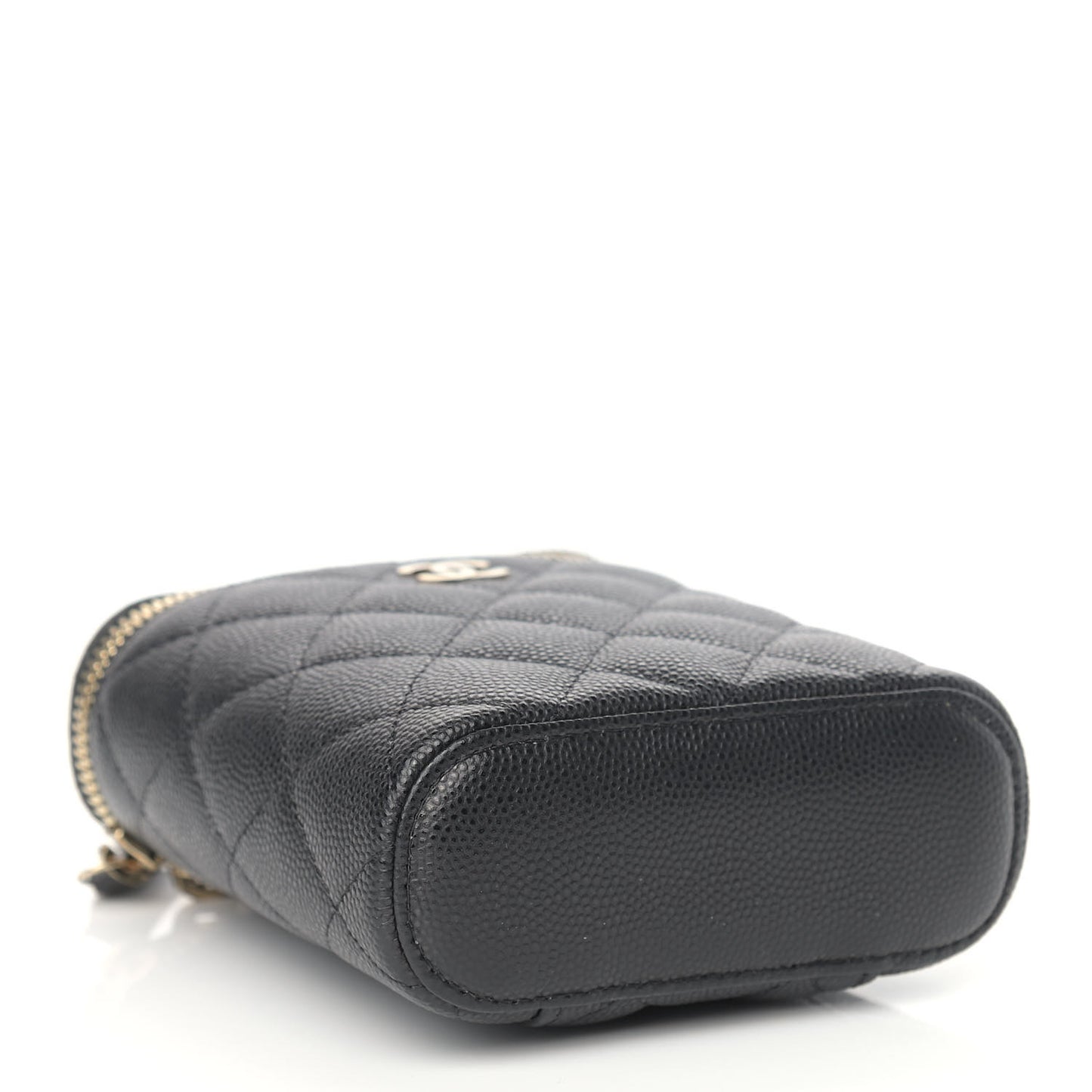 Caviar Quilted Small Vertical Coco Beauty Vanity Case With Chain Black