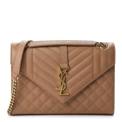 Saint Laurent Grain De Poudre Textured Mixed Matelasse Triquilt Medium Monogram Satchel Dune 1 of 9