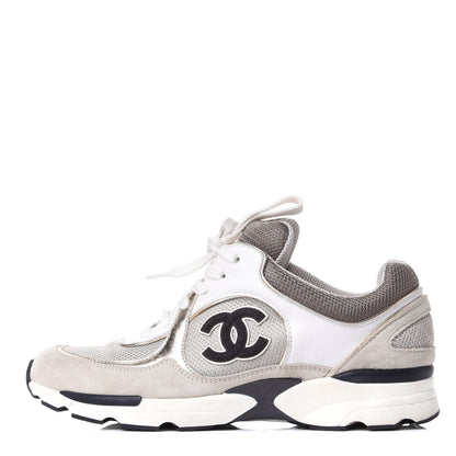 Chanel Suede Calfskin Womens CC Sneakers 38.5 Black White 1 of 11