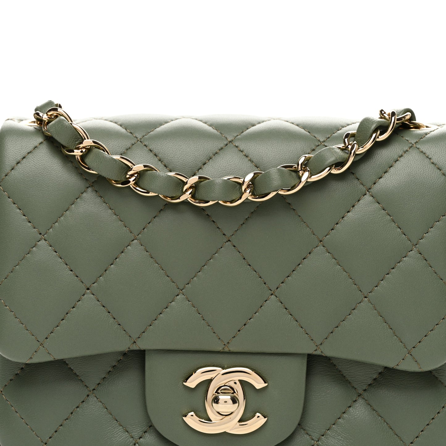 Lambskin Quilted Mini Square Flap Green