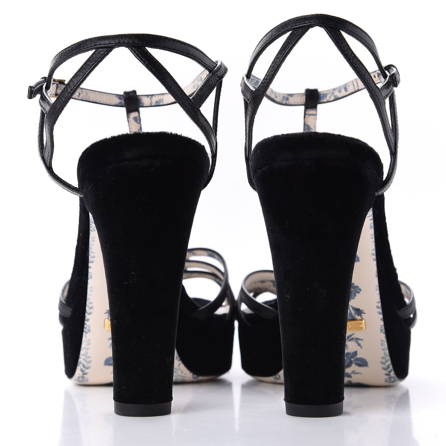 Velvet Malaga Kid Elias T-Strap Platform High Heel Sandals 36.5 Black