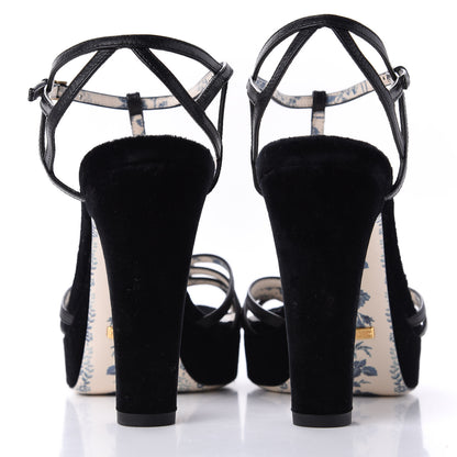 Gucci Velvet Malaga Kid Elias T-Strap Platform High Heel Sandals 36.5 Black 7 of 11