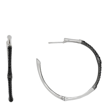 John Hardy Sterling Silver Black Sapphire Large Bamboo Hoop Earrings 1 of 5