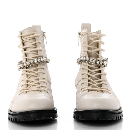 Jimmy Choo Goatskin Pearl Embellished Cruz Combat Boots 37 White 2 of 8