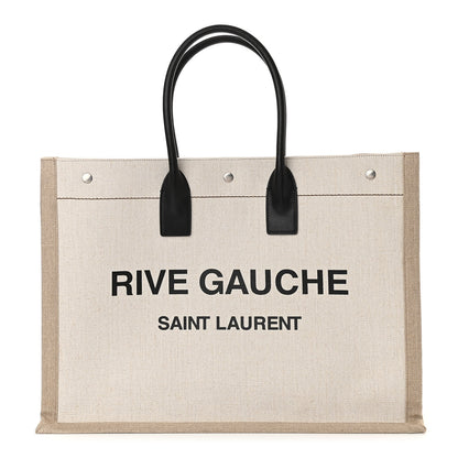 Saint Laurent Linen Calfskin Rive Gauche Tote Optic White 1 of 11