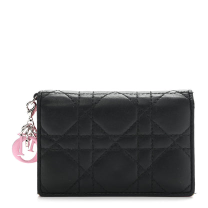 Christian Dior Lambskin Cannage Bi-Color Small Lady Dior Flap Card Holder Black Pink 1 of 19