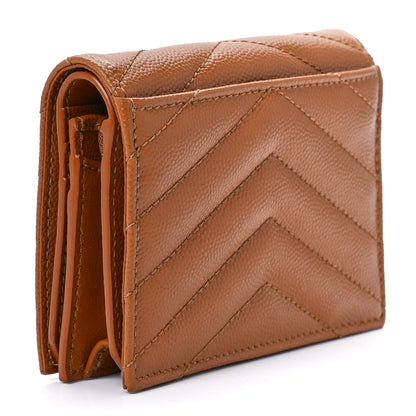 Saint Laurent Grain De Poudre Matelasse Chevron Monogram Flap Card Case Dark Natural 3 of 12